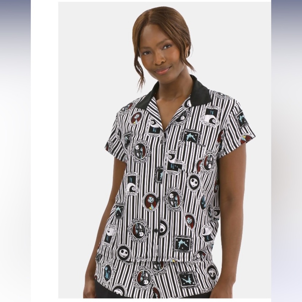 Disney Nightmare Before Christmas Printed Notched Top and Shorts Pajama Set